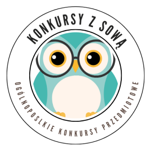 konkursy z sową logo - ogólnopolskie konkursy przedmiotowe. ZIelono - niebieska sowa w okularach